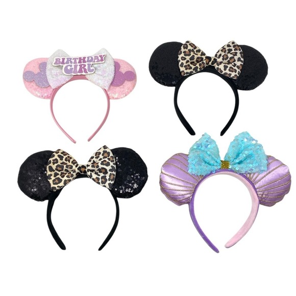 Lot of 4 Disney Headband Ears Mermaid -  Birthday Girl -  Leopard Cheetah (2) - Picture 1 of 10